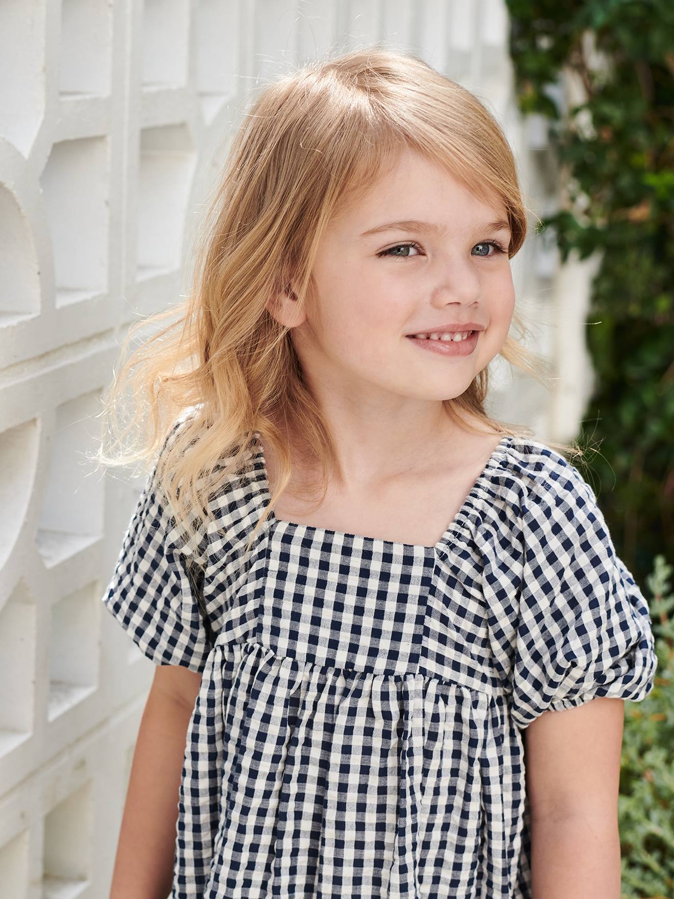 Girls navy 2025 gingham dress