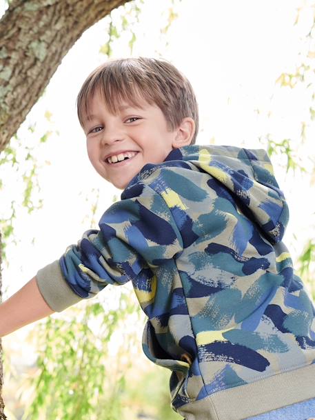 Hooded Sweatshirt with Camouflage Effect for Boys printed green 