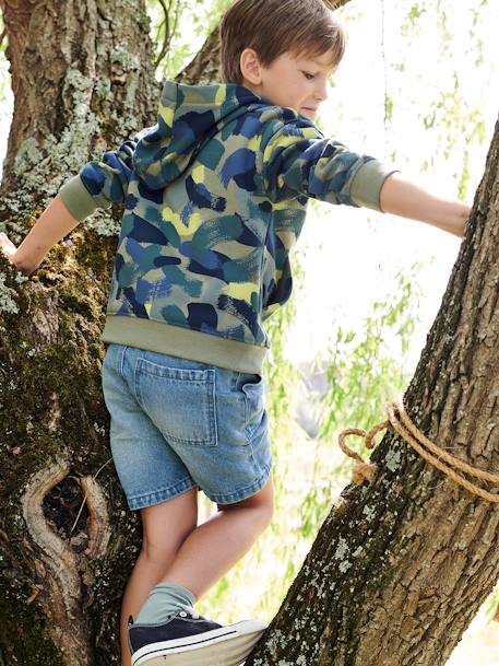 Hooded Sweatshirt with Camouflage Effect for Boys printed green 