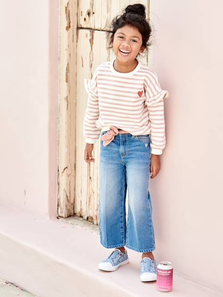 Sailor-type Sweatshirt with Ruffles on the Sleeves, for Girls aqua green+denim blue+lilac+old rose+striped pink 