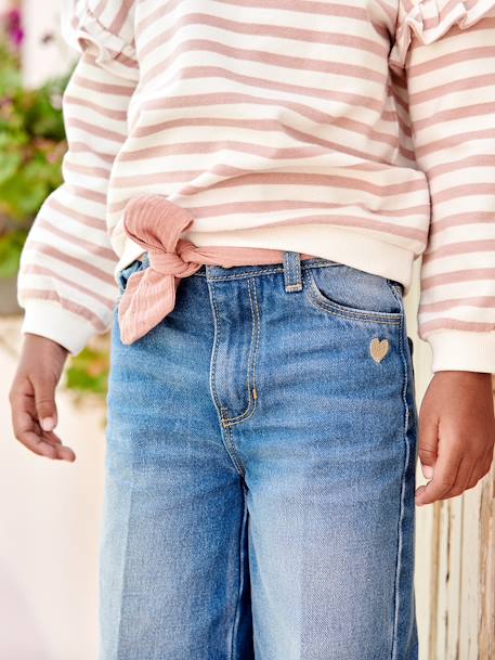 Wide Jeans & Cotton Gauze Belt, Ankle Length, for Girls double stone+stone 