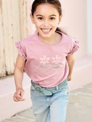 T-Shirt with Iridescent Motif & Short Ruffled Sleeves for Girls