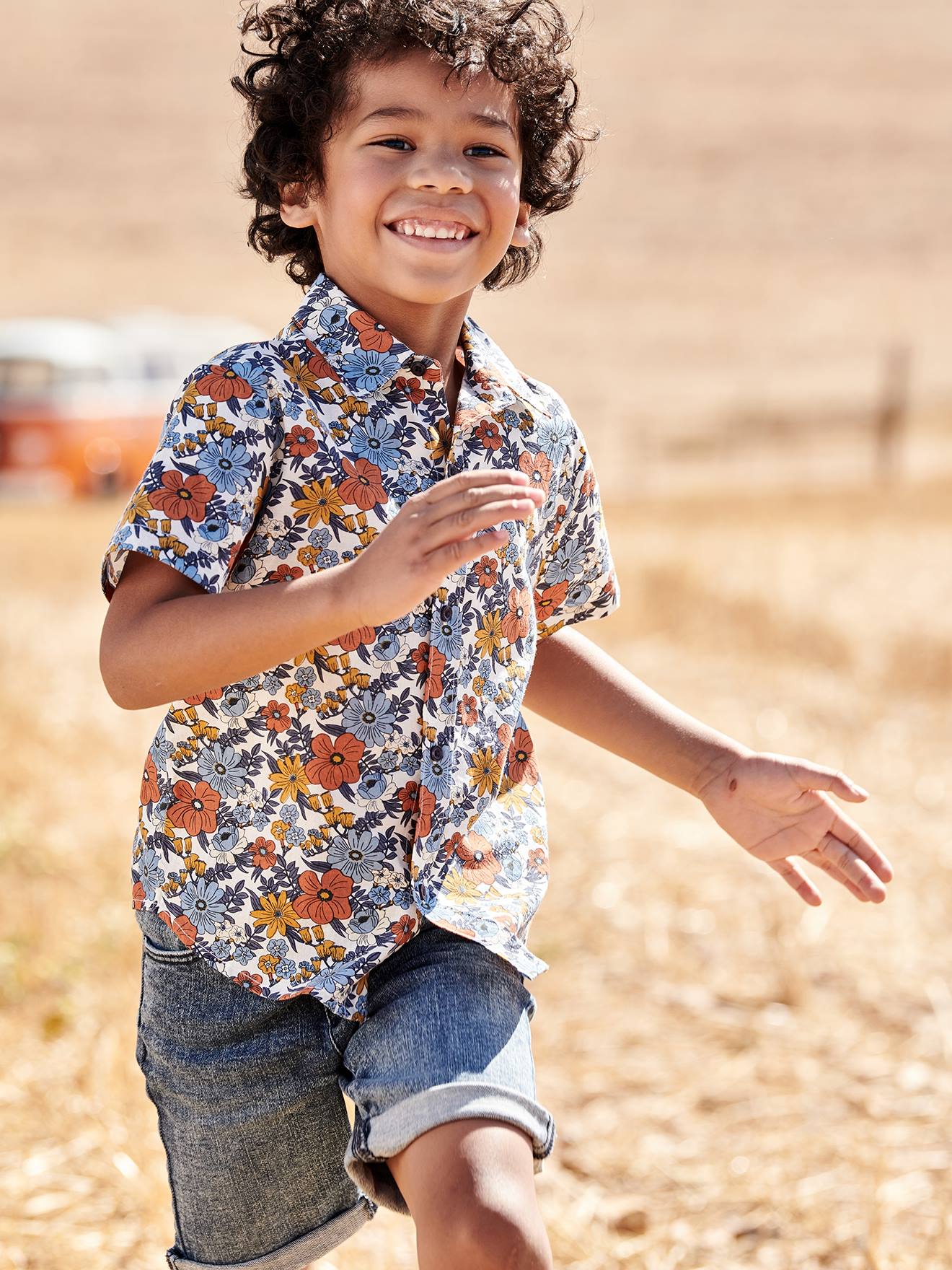 Short Sleeve Floral Shirt for Boys - ecru