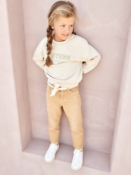 'Mom Fit' Trousers with Scarf Belt in Cotton Gauze for Girls emerald green+mustard+peach+PINK LIGHT SOLID+red 