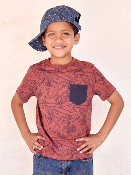 T-Shirt with Graphic Motifs for Boys anthracite+cinnamon+lichen+marl white+pecan nut+slate blue+terracotta 