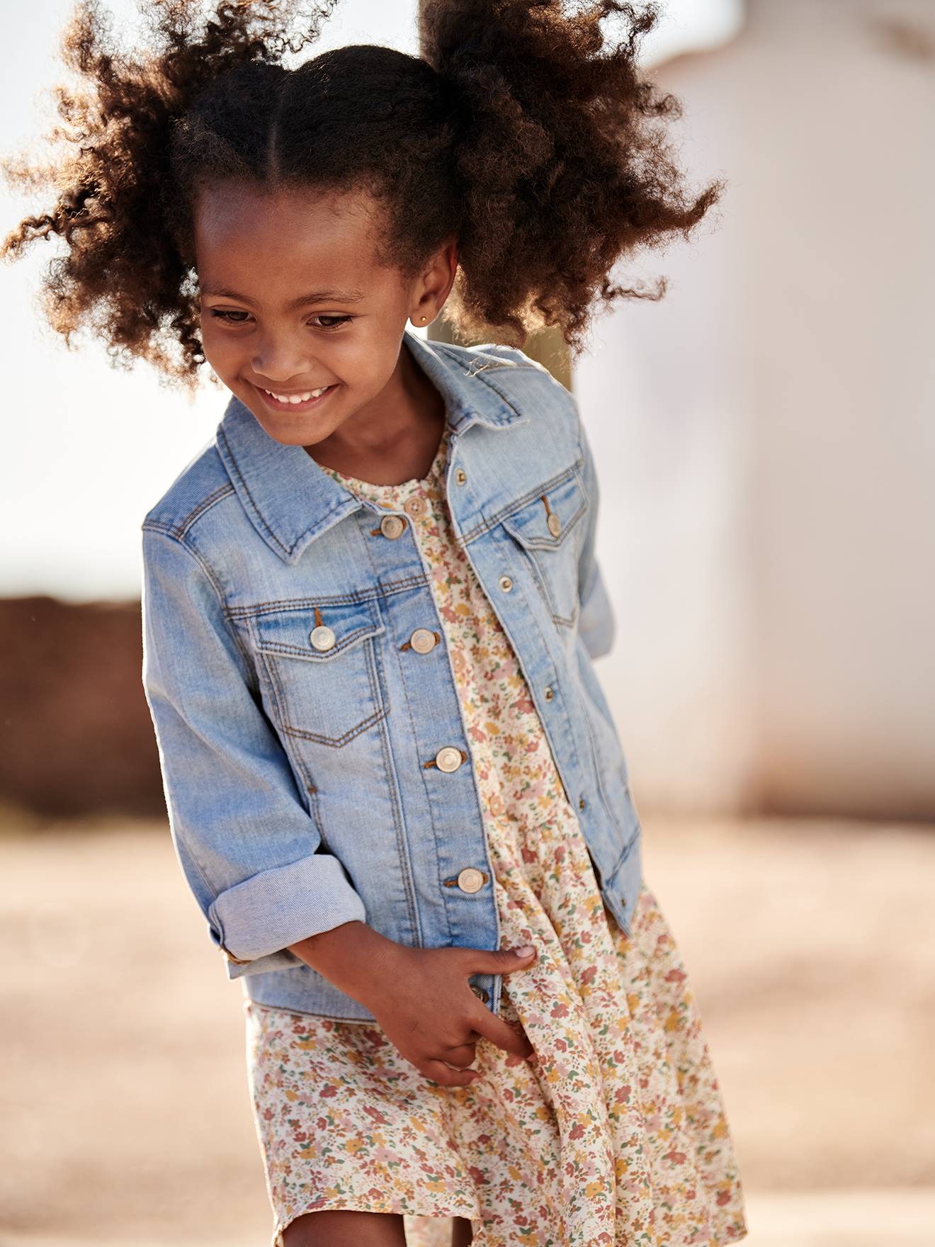 Girl wearing discount denim jacket