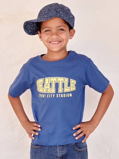 College-Style T-Shirt for Boys blue+white 