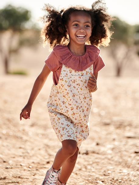 Top with Frilled Collar in Broderie Anglaise for Girls ecru+old rose+sage green 