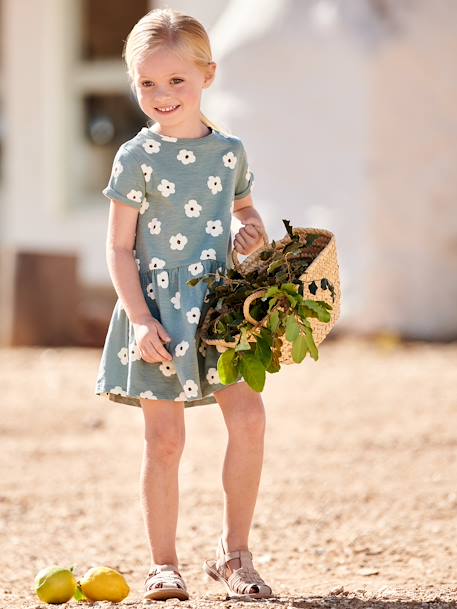 Printed Dress for Girls ecru+emerald green+GREEN DARK ALL OVER PRINTED+pale pink+printed white+striped blue 