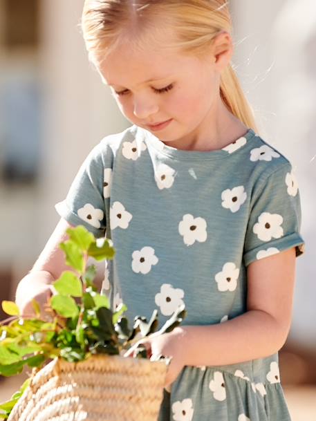 Printed Dress for Girls ecru+emerald green+GREEN DARK ALL OVER PRINTED+pale pink+printed white+striped blue 