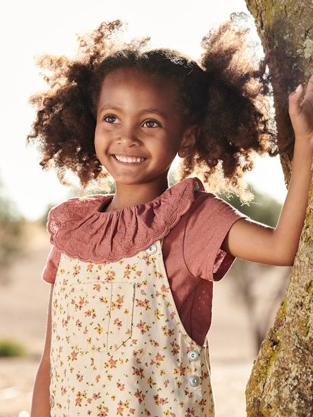 Top with Frilled Collar in Broderie Anglaise for Girls ecru+old rose+sage green 