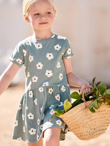 Printed Dress for Girls ecru+emerald green+GREEN DARK ALL OVER PRINTED+pale pink+printed white+rose+striped blue 