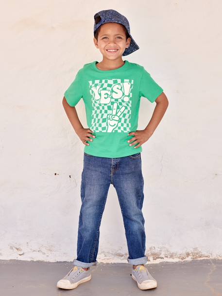 T-Shirt with Maxi Motif with Puff Ink Details for Boys azure+green 