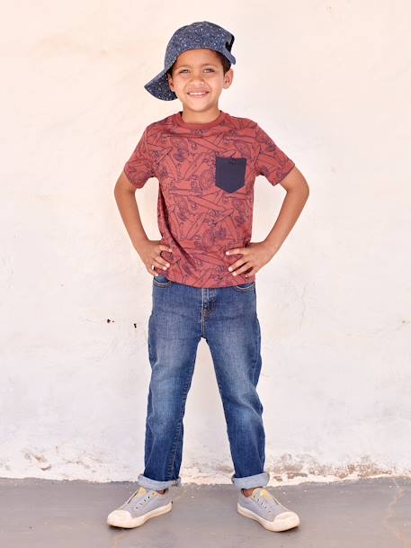 T-Shirt with Graphic Motifs for Boys anthracite+cinnamon+lichen+marl white+pecan nut+slate blue+terracotta 