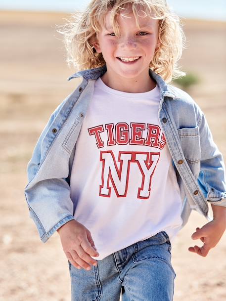 College-Style T-Shirt for Boys blue+white 