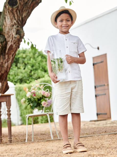 Bermuda Shorts in Cotton/Linen for Boys Beige+blue+Dark Blue+sage green 