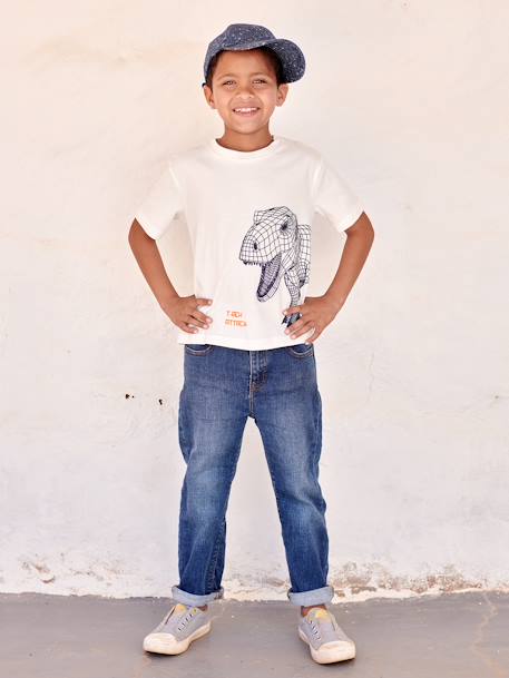 T-Shirt with 3D-Effect Motif, for Boys ecru+electric blue 