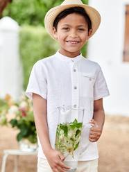 Boys-Shirts-Short-Sleeved Shirt with Mandarin Collar in Cotton/Linen for Boys