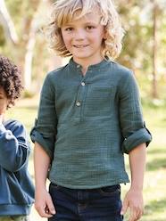 Cotton Gauze Shirt, Roll-Up Sleeves, for Boys