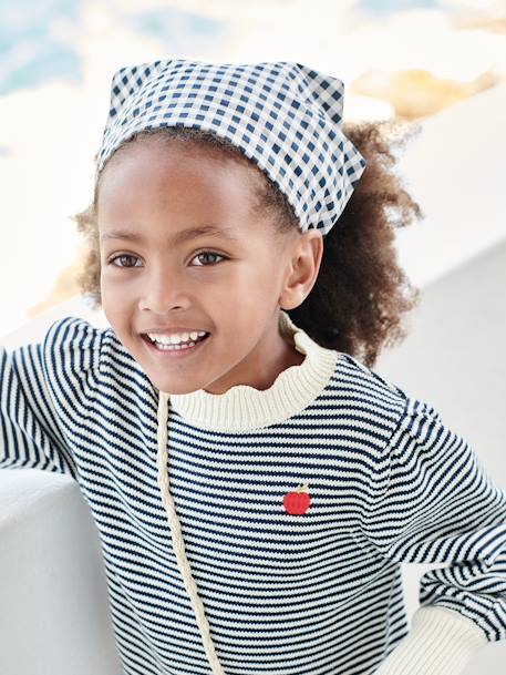 Gingham Print Kerchief-Style Headband for Girls chequered navy blue 