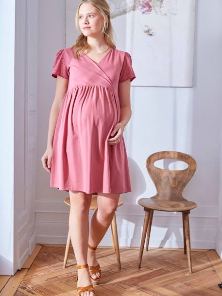 Dual Fabric Wrap-Over Dress, Maternity & Nursing old rose 