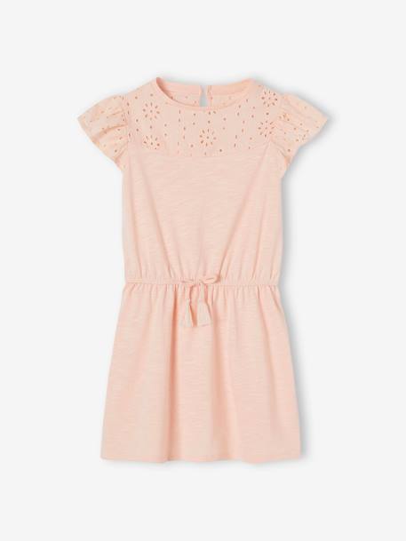 Dress with Details in Broderie Anglaise for Girls aqua green+mauve+pale pink+PINK DARK SOLID 