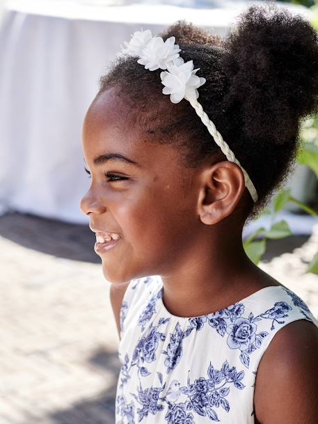 Braided Headband with Tulle Flowers White 