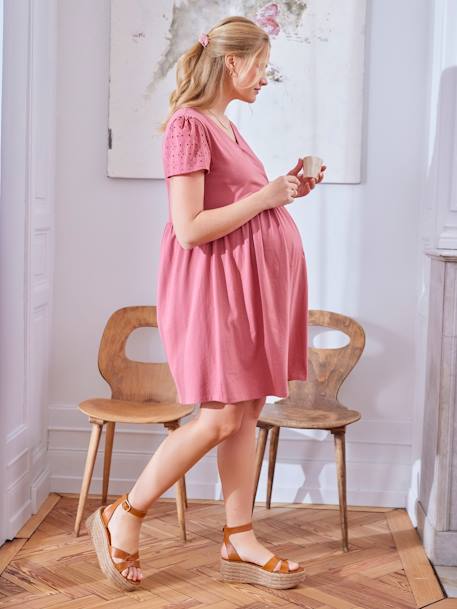 Dual Fabric Wrap-Over Dress, Maternity & Nursing old rose 