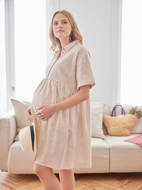 Striped Shirt Dress, Maternity & Nursing Special BLUE MEDIUM STRIPED+caramel 