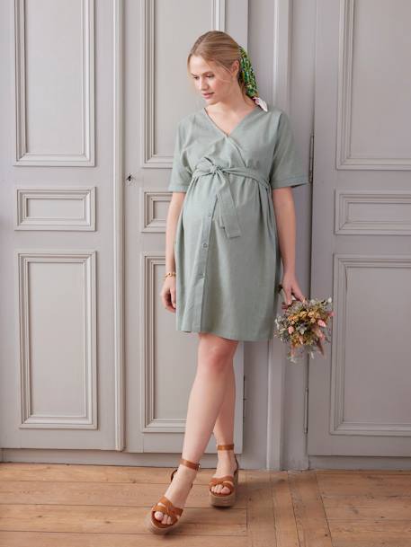 Short Wrap-Over Dress, Maternity & Nursing Special sage green 