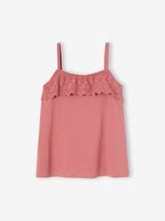 Girls-Tops-Sleeveless Top with Ruffles in Broderie Anglaise for Girls