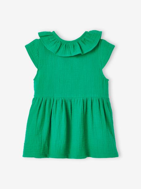 Dress in Cotton Gauze with Frilled Collar, for Babies green+orange 