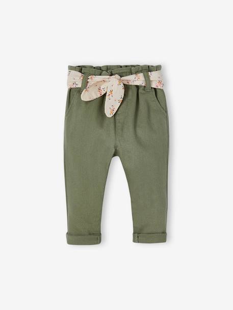 Paperbag Trousers with Belt, for Babies ecru+lichen+pale pink 