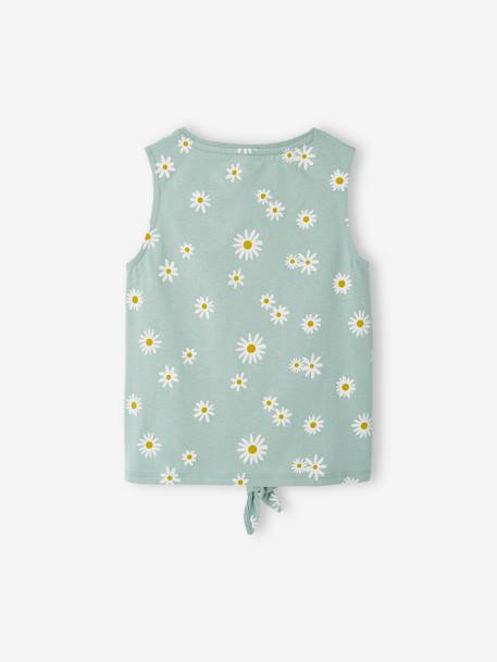 Printed Sleeveless Top with Bow for Girls ecru+grey blue 