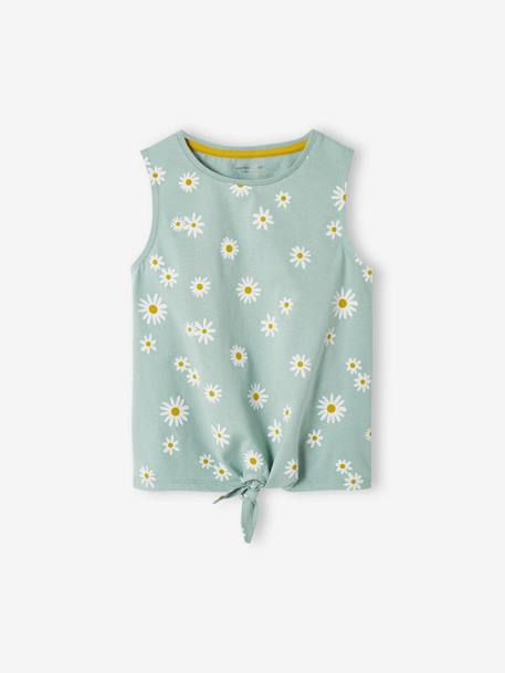 Printed Sleeveless Top with Bow for Girls ecru+grey blue 