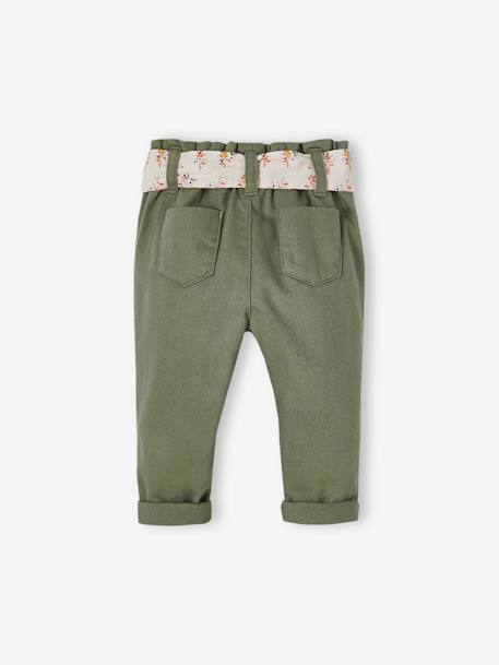 Paperbag Trousers with Belt, for Babies ecru+lichen+pale pink 