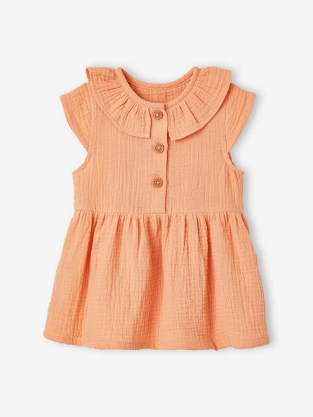 Dress in Cotton Gauze with Frilled Collar, for Babies green+orange 