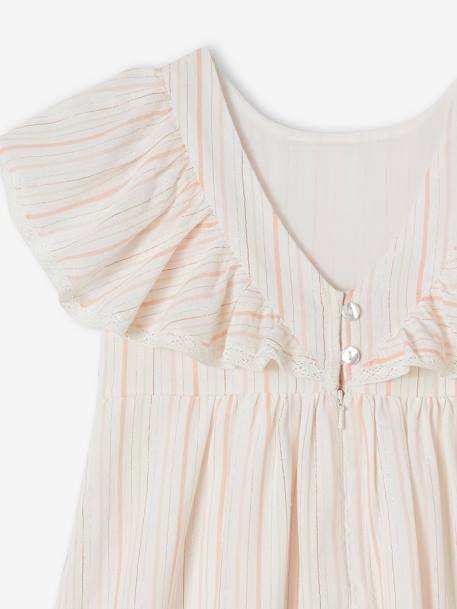 Striped Occasionwear Dress with Shimmery Yarn for Girls ecru 