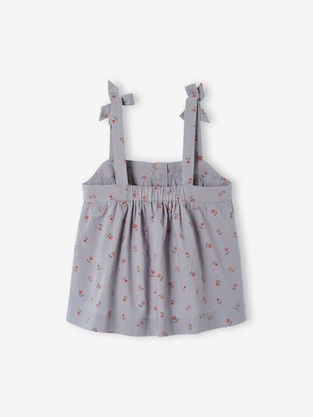 Blouse with Straps & Floral Print for Girls grey blue 