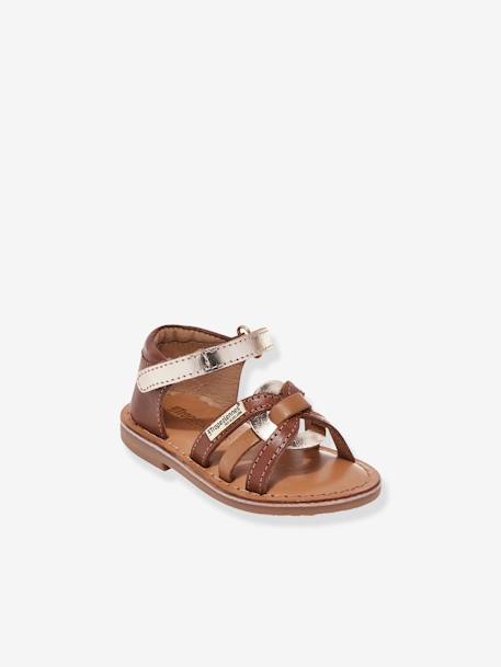 Leather Sandals for Babies, Badari LES TROPEZIENNES® PAR M. BELARBI golden beige+printed beige 