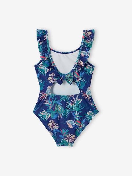 Swimsuit with Tropical Print, for Girls navy blue 