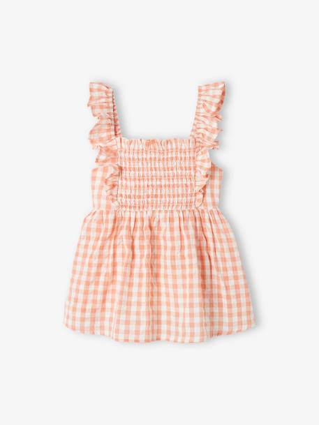 Smocked Blouse with Ruffles on the Straps, for Girls coral+green+peony pink 