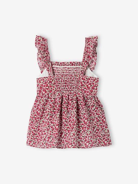 Smocked Blouse with Ruffles on the Straps, for Girls coral+green+peony pink 