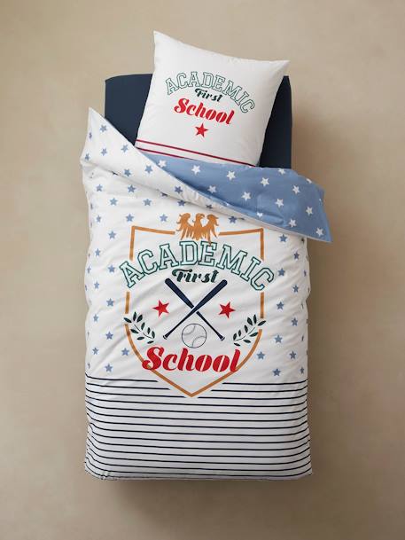 Duvet Cover + Pillowcase Set for Children, Academic WHITE MEDIUM SOLID WITH DESIGN 