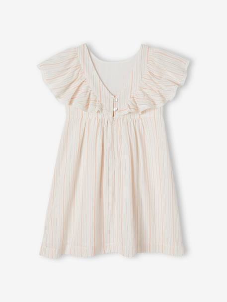 Striped Occasionwear Dress with Shimmery Yarn for Girls ecru 