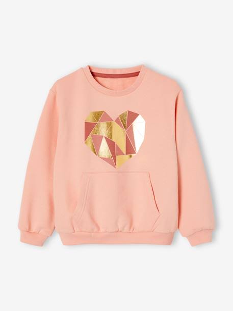 Sports Combo: Heart Sweatshirt & Techno Fabric Leggings for Girls ecru+peach 