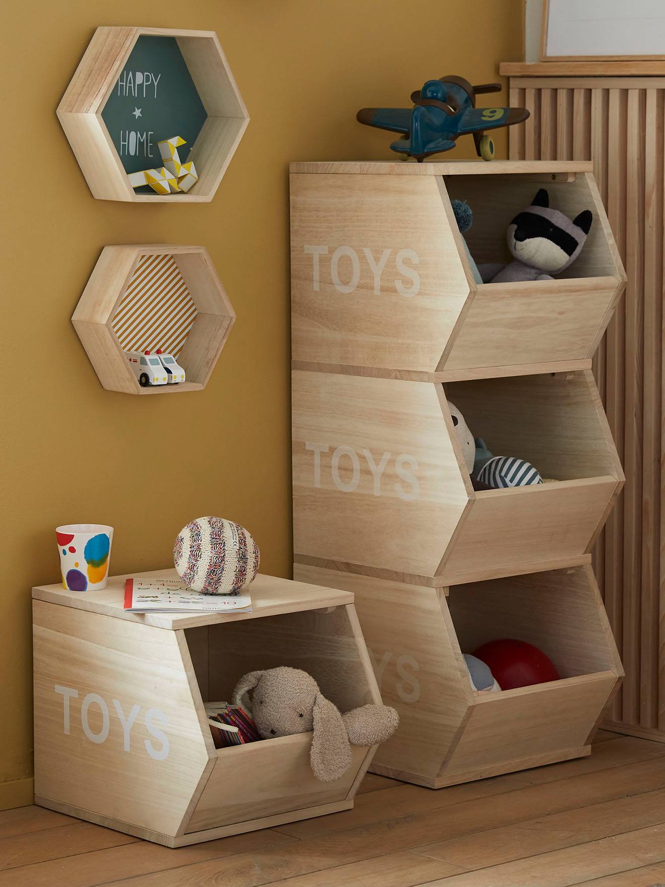 Wooden stacking shop toy boxes