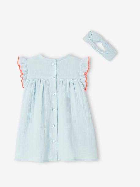 Dress & Headband with Bow, for Babies sky blue 