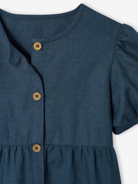 Buttoned Dress in Cotton/Linen for Girls ink blue 