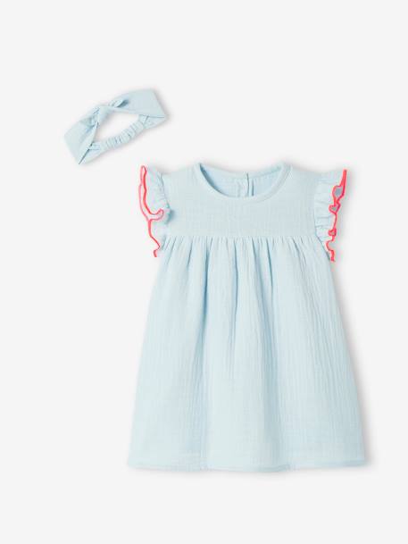 Dress & Headband with Bow, for Babies sky blue 